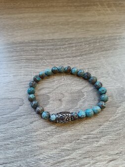 Dames armband Picasso Jaspis blauw 8 mm met Vlecht kraal (19 cm)