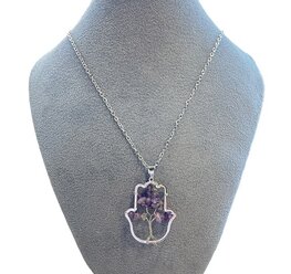 Hamsa hand ketting met natuursteen Amethist