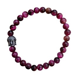 Fuchsia Tijgeroog dames armband met Boeddha