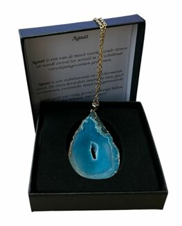 Blauwe Agaat met goudkleurige ketting