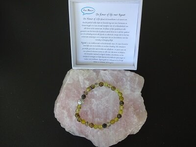 Damesarmband Dragon veins agaat groen met flower of lifekraal