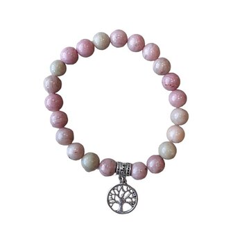 Rhodochrosiet dames armband met de Tree of LIfe bedel