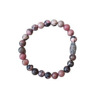 Rhodoniet met Boeddha heren armband