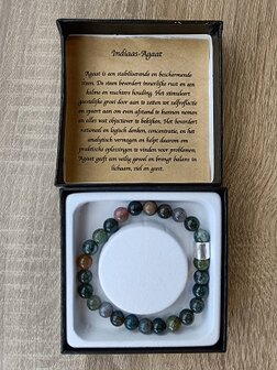 Heren armband Indiaas Agaat met matzilverkleurige kraal