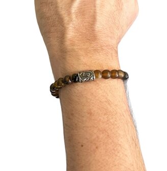Bandagaat en Tijgeroog natuurstenen heren armband