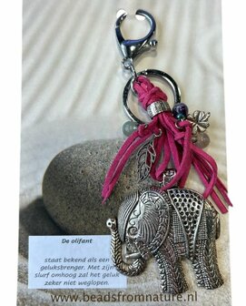 Tas- sleutelhanger Olifant met fuchsia veter