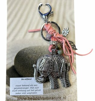 Tas- sleutelhanger Olifant met roze veter