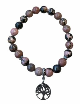 Rhodochrosiet Matrix armband met Tree of Life bedel