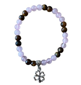 Rozenkwarts met Tijgeroog natuurstenen armband