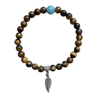 Tijgeroog armband met veer bedel