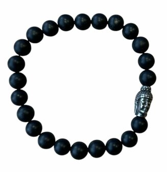 Heren armband van matte Onyx met Boeddha kraal