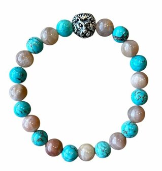 Turquoise met Zonnesteen armband met leeuw kraal