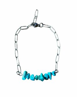 Zilverkleurige schakel armband met split natuursteen Turquoise