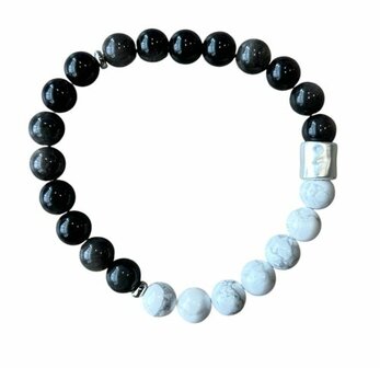 Heren armband met natuursteen Obsidiaan en Howliet