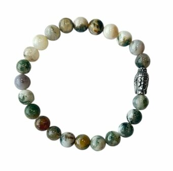 Boom Agaat heren armband met Boeddha kraal