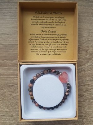 Dames armband Rhodonchrosiet Matrix & Rode Calciet