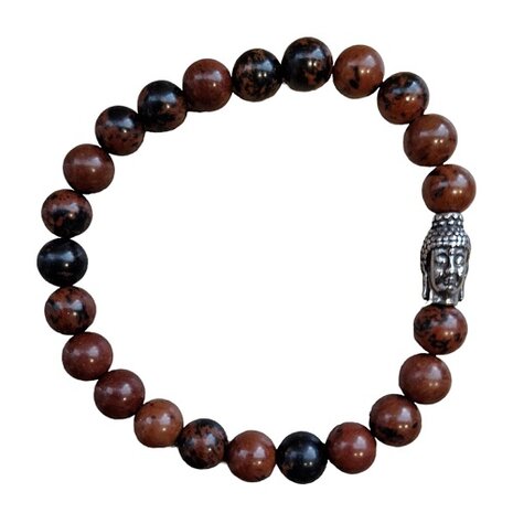 Heren armband Mahonie Obsidiaan met Boeddha sluitkraal