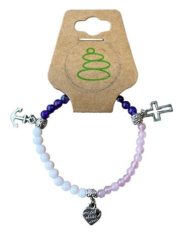 Kinder armband (14 cm) Amethist/Rozenkwarts/witte Jade 4 mm met bedeltjes