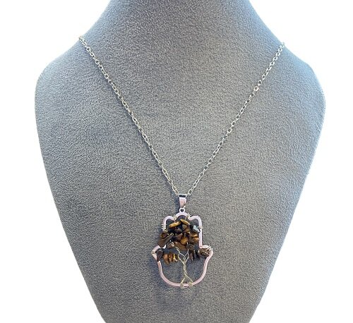 Ketting Hamsa hand met Tijgeroog