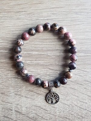 Dames armband Rhodonchrosiet Matrix met tree of life bedel