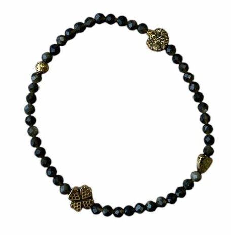 Zwarte Obsidiaan met goudkleurige tussenkralen