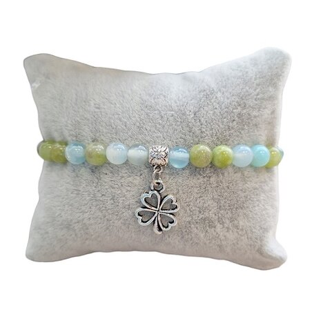 Natuurstenen armband met Olivijn en Chalcedoon