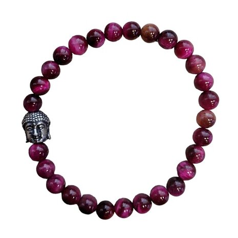 Fuchsia Tijgeroog dames armband met Boeddha