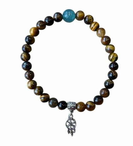 Armband met natuursteen en Tijgeroog en dromenvanger bedel
