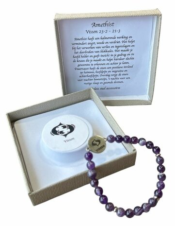 Dames armband Amethist 6 mm met sterrenbeeld Vissen