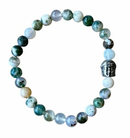 Boomagaat natuurstenen armband met Boeddha kraal