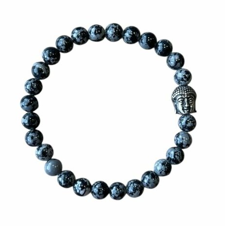 Sneeuwvlok Obsidiaan dames armband