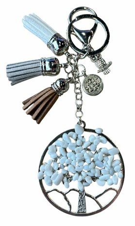 Tassen/sleutel hanger Levensboom met witte Jade