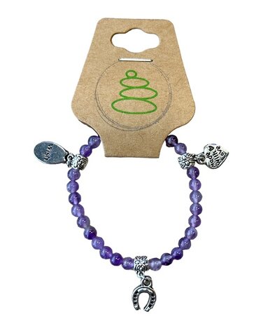 Kinder armband (14 cm) Amethist 4 mm met bedeltjes