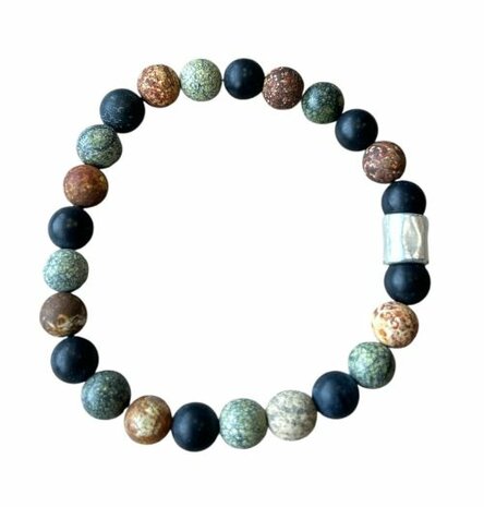 Heren natuurstenen armband met Onyx, Jaspis en Zo&iuml;siet