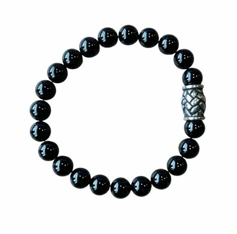 Zwarte Toermalijn armband met vlecht kraal
