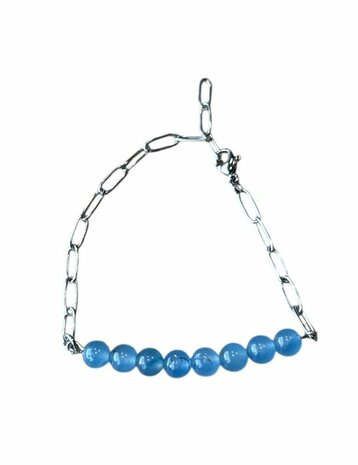 Zilverkleurige schakel armband met blauwe Agaat natuursteen