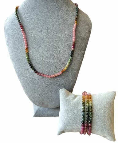 Ketting/wrap armband van Toermalijn natuursteen kralen