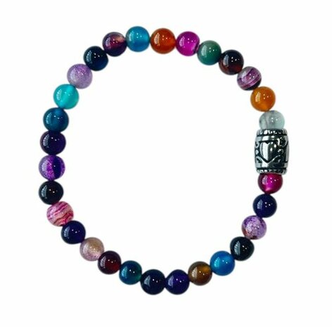 Agaat multikleur dames armband  met basic kraal